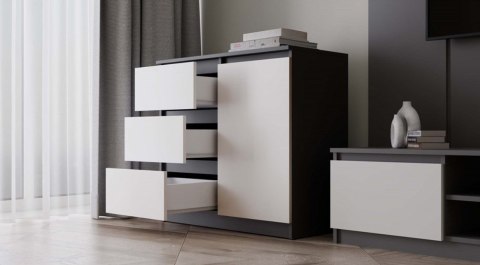 KOMODA 1 DRZWI 3 SZUFLADY ANTRACYT/BIEL KOMPLET