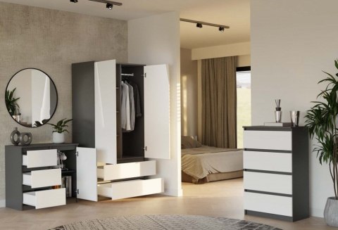 KOMODA 1 DRZWI 3 SZUFLADY ANTRACYT/BIEL KOMPLET