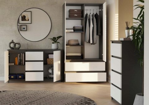 KOMODA 2 DRZWI 3 SZUFLADY ANTRACYT/BIEL KOMPLET