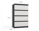 M4 MALWA KOMODA 4 SZUFLADY ANTRACYT/BIEL KPL