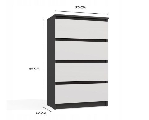 M4 MALWA KOMODA 4 SZUFLADY ANTRACYT/BIEL KPL
