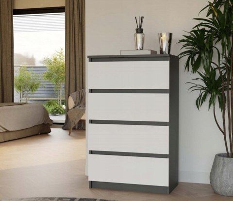 M4 MALWA KOMODA 4 SZUFLADY ANTRACYT/BIEL KPL