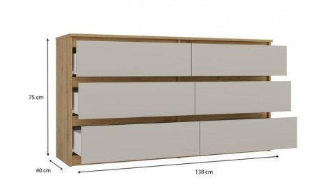 M6 MALWA KOMODA 140 CM 6 SZUFLAD ART/KASZMIR KOMPLET