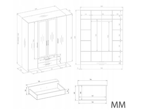 SZAFA ROMANA 160X205 KASZMIR BEZ LUSTRA KOMPLET