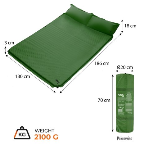 NC4060 ZIELONA MATA SAMOPOMPUJĄCA DWUOSOBOWA Z PODUSZKĄ NILS CAMP