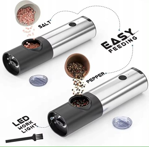 ELEKTRYCZNY MŁYNEK DO PIEPRZU SOLI PRZYPRAW AKKU ŁADOWANIE USB ZESTAW 2 SZT