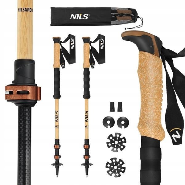 KIJE TREKKINGOWE NILS TK8606 BAMBUS ALUMINIUM REGULOWANE 135 cm
