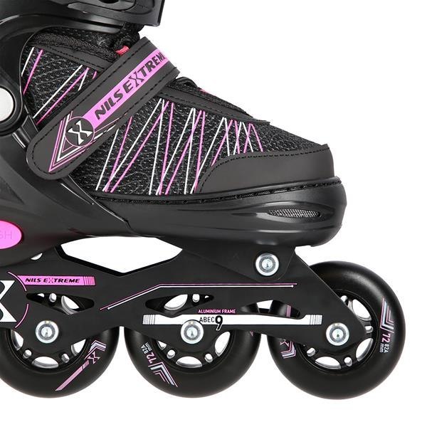 Łyżworolki Nils Extreme 2w1 czarno-różowe S (31-34) z wymienna płoza hokej Minimalna długość wkładki 18 cm