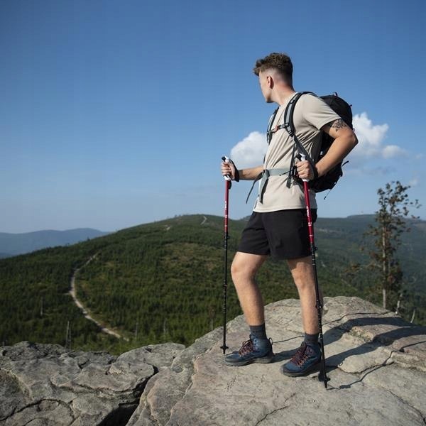 TK8601 RED Kije Trekkingowe Aluminiowe NILS - Komfort w Każdym Terenie Kolor dominujący czerwony