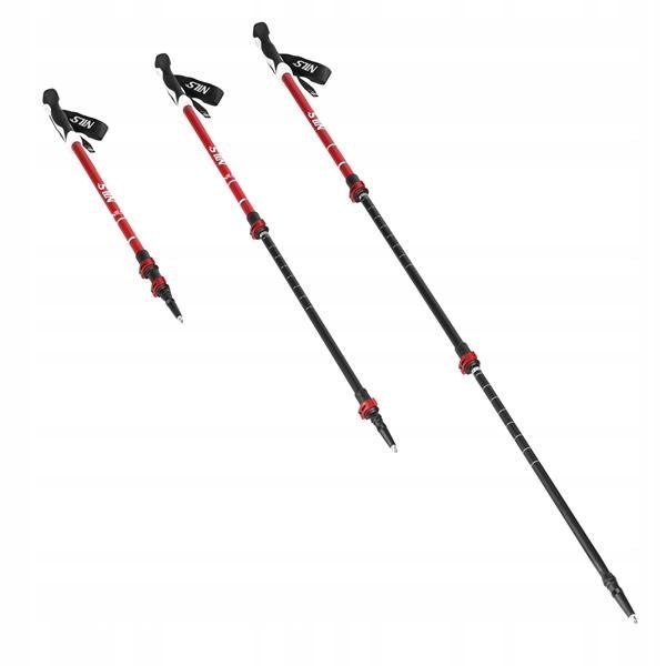 TK8601 RED Kije Trekkingowe Aluminiowe NILS - Komfort w Każdym Terenie Cechy dodatkowe osłony na grot regulacja pętli nadgarstkowych talerzyki letnie talerzyki zimowe